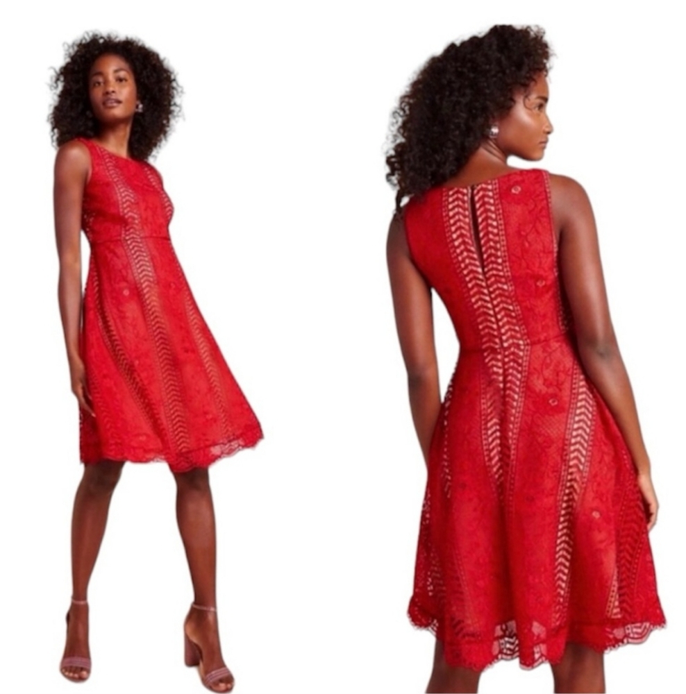 Anthropologie Georgia Sleeveless Red Lace Crochet Dress New